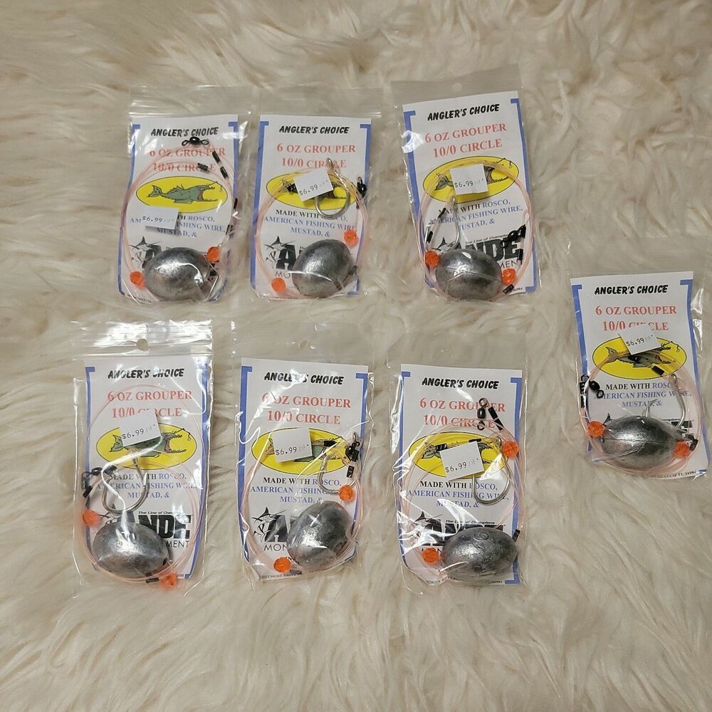 Lot of 7 Ande 6 oz Monofilament Anglers Choice Rig & Leader Grouper 10/0 Circle